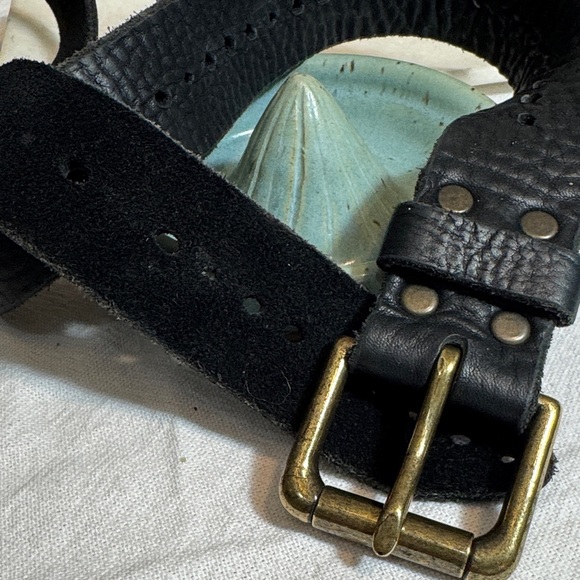 Brave Leather 1992 Brown Pebbled Genuine Leather Belt Antique Brass Buckle 34